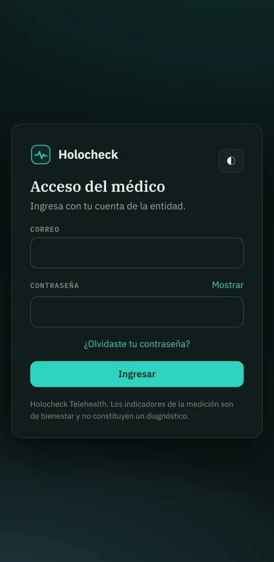 Acceso a la consola clínica en el teléfono, en modo oscuro
